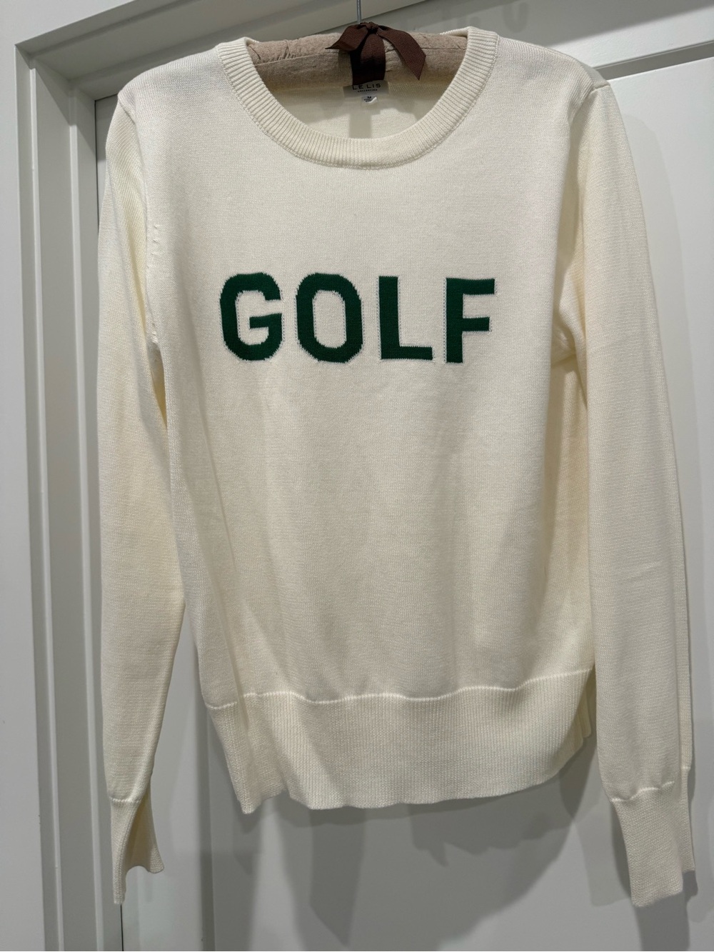 Le Lis Cream Crewneck Sweater with Green GOLF Lettering